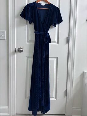 Baltic Born Navy Velvet Maxi Wrap Dress
